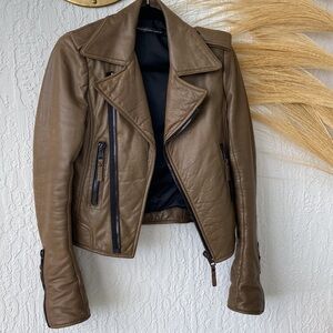 Balenciaga leather jacket lamb green/khaki Small